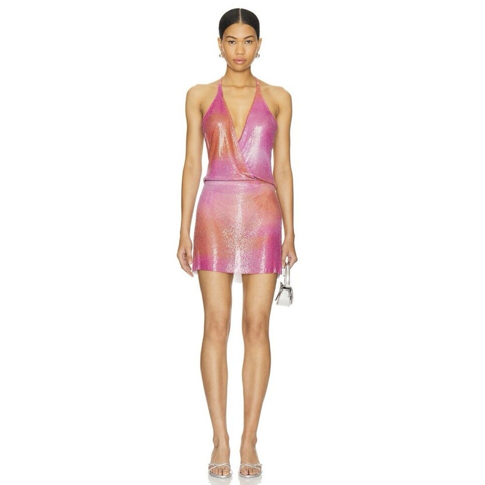 LOVERS AND FRIENDS  Cleo Chainmail Halter Mini Dress Size Small